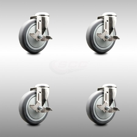 Service Caster 5 Inch 316SS Thermoplastic Rubber Wheel Swivel Bolt Hole Caster Set with Brake SCC-SS316BH20S514-TPRB-TLB-4